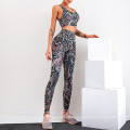 high waisted gym wear set printed 2 piece outfit for women racer back crop leopard activewear set
